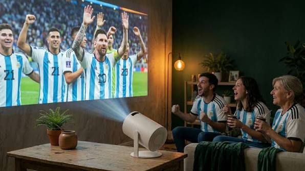 HY300 proyectando un partido en una sala de estar